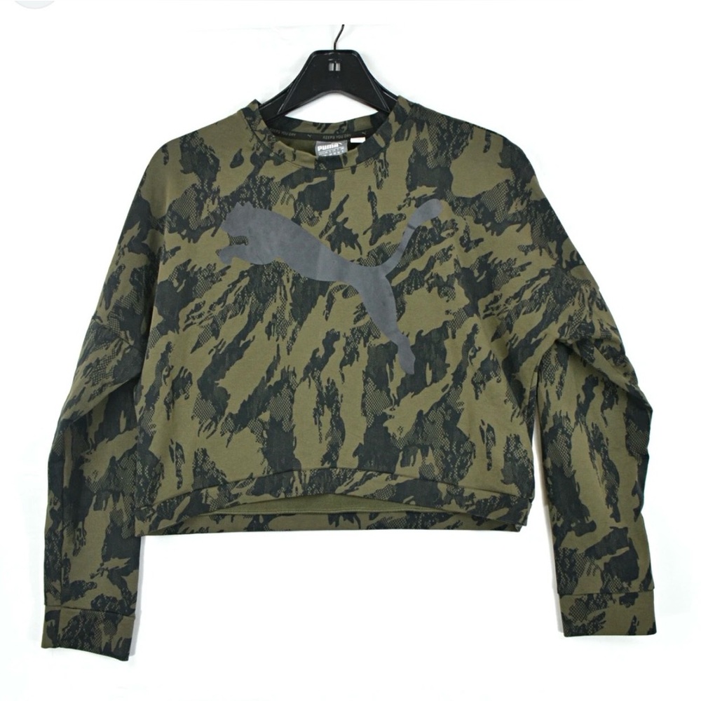Puma SE Way Sweatshirt Womens S All Over Logo
Pullover olive green cam Crop
